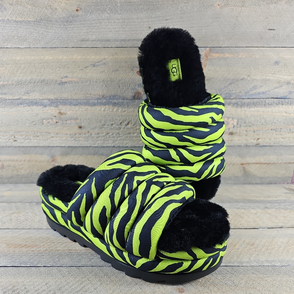 UGG Maxi Slide Platform Tiger Print Key Lime Black - Picture 3 of 12